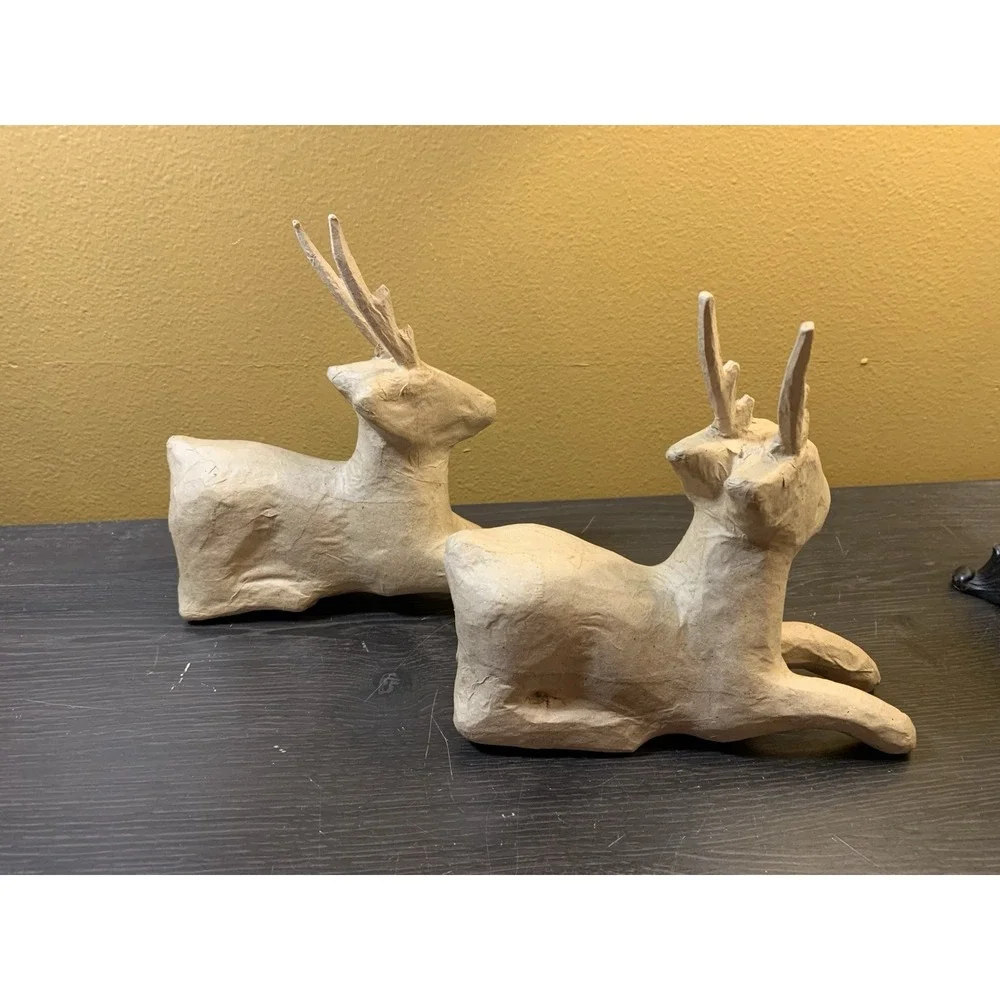 Vintage‎ Paper Mache Deer Reindeer Figures Laying Down Phillipines Craft Decor